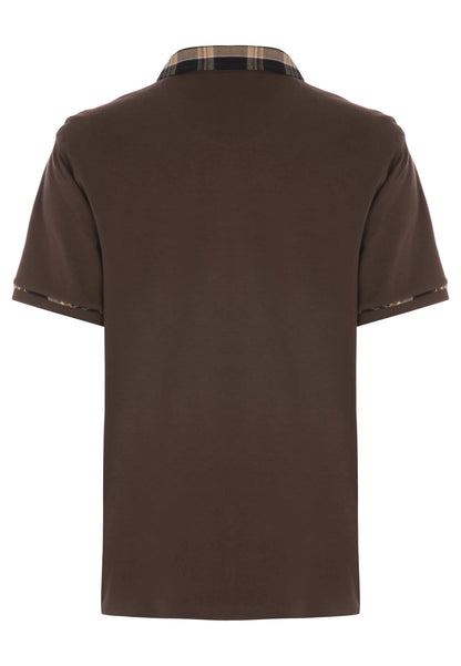 Mens Brown Woven Check Collar Polo Shirt