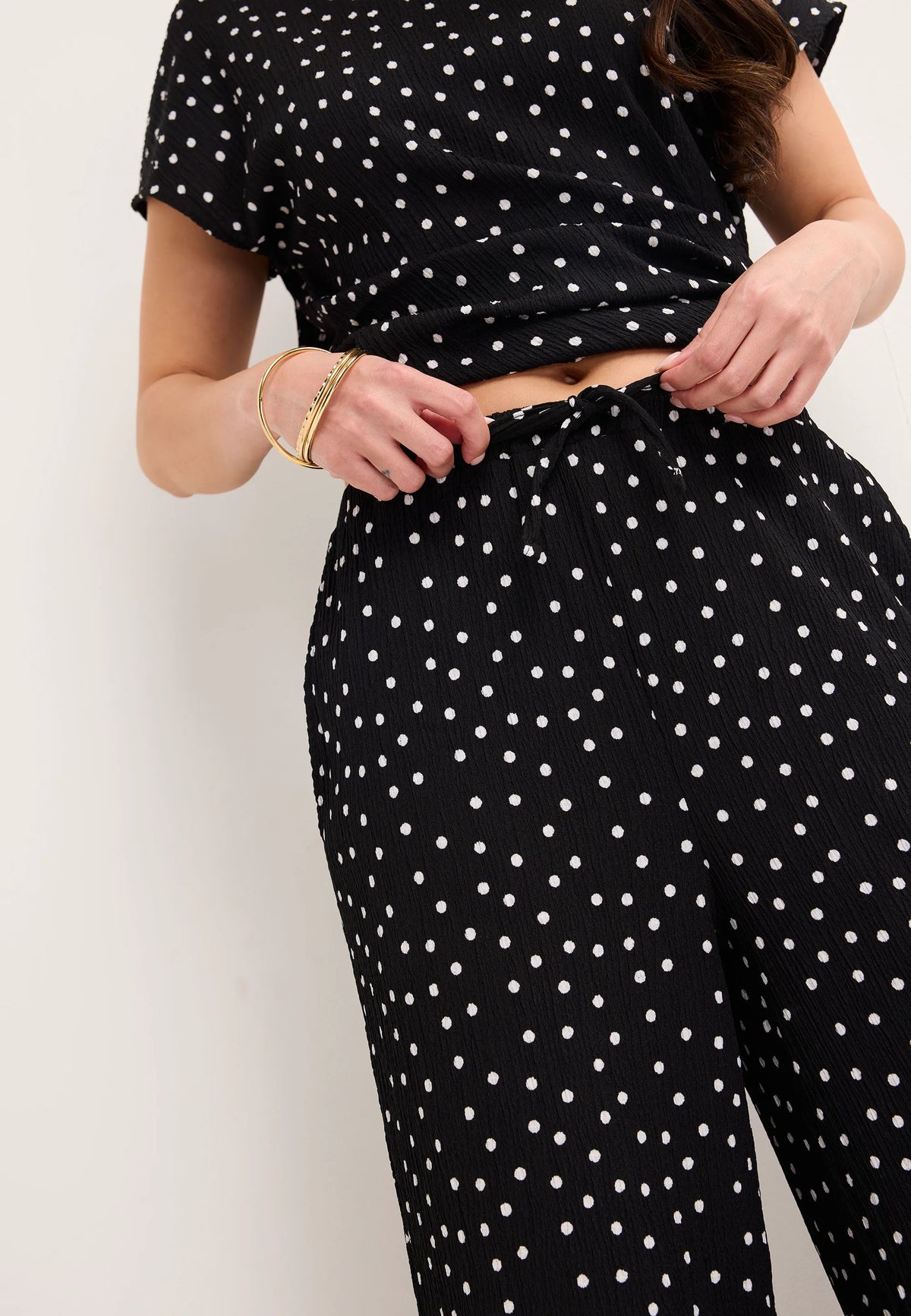 Womens Black Polka Dot Wide Leg Trouser