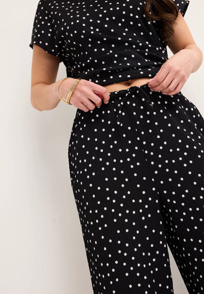 Womens Black Polka Dot Wide Leg Trouser