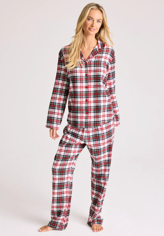 Womens Cream Check Print Cotton Family Pyjama Set