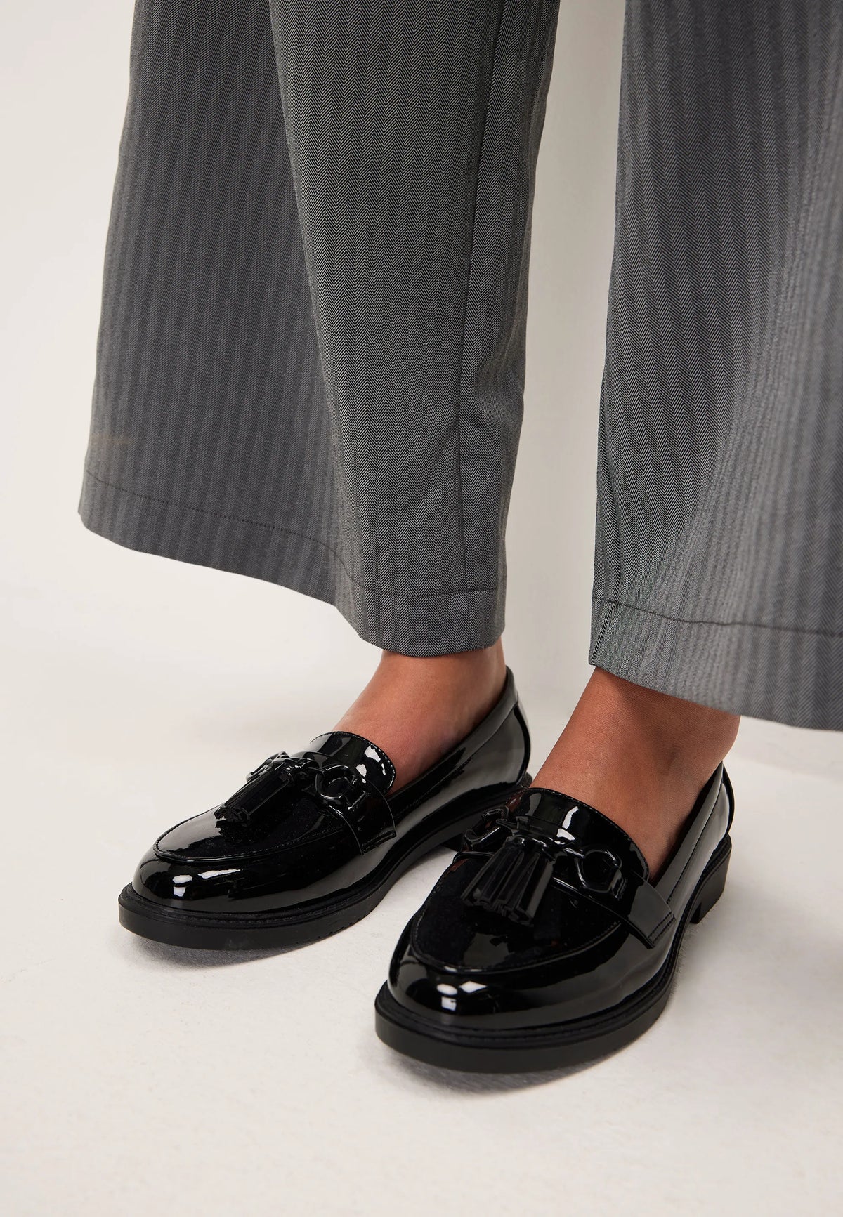 Womens Black Tassel Patent Loafers