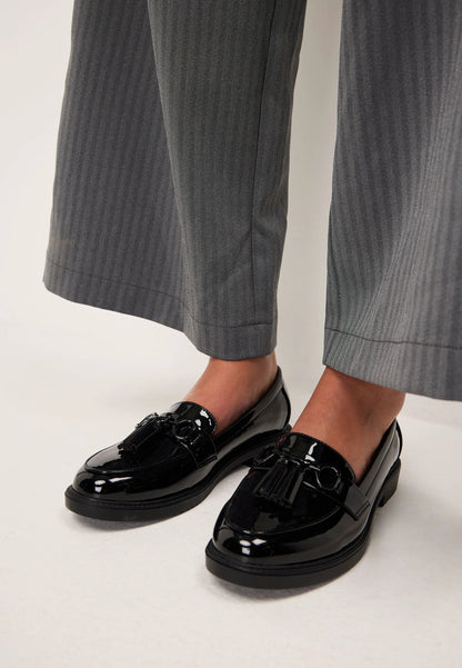Womens Black Tassel Patent Loafers
