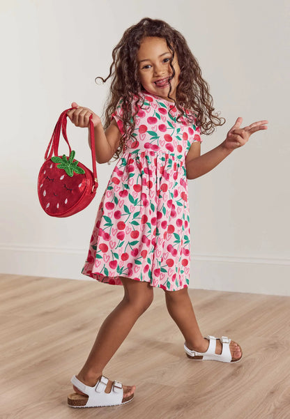 Younger Girls Pink Cherry Print Dress