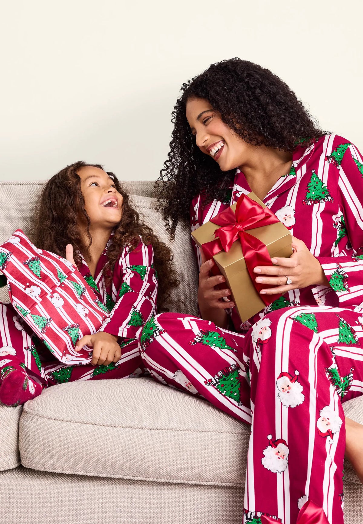 Womens Red & White Stripe Santa Print Family Pyjama Set