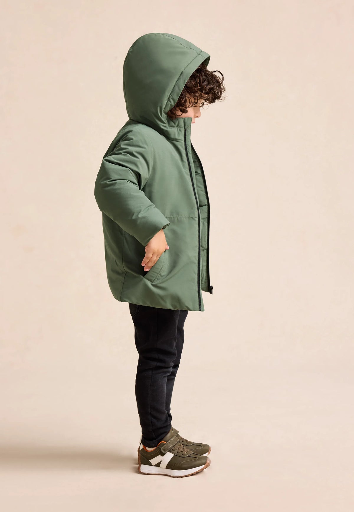 Younger Boys Khaki Padded Hooded Jacket