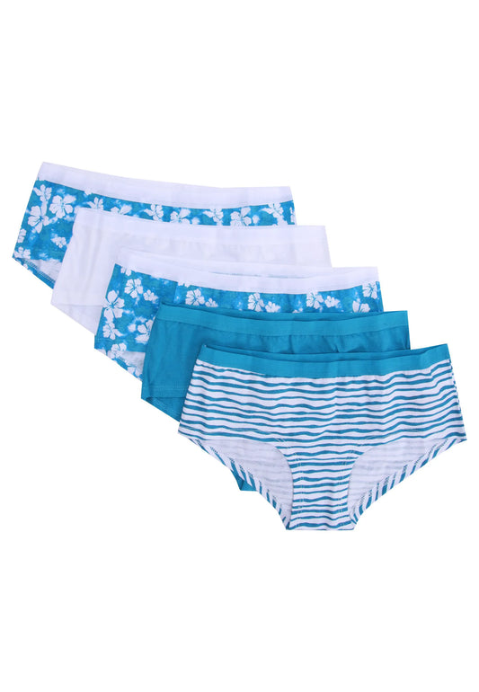 Older Girls 5pk Blue Hibiscus Print Shorts