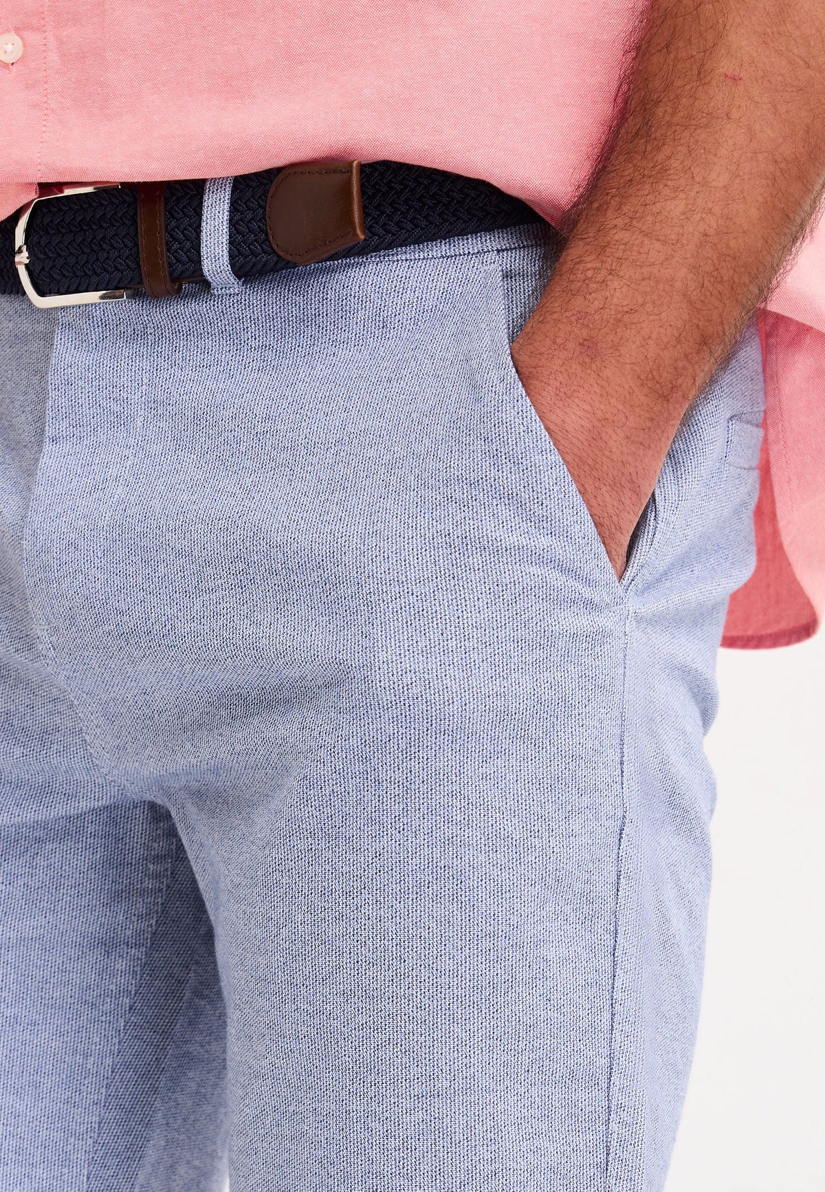 Mens Blue Stripe Cotton Blend Shorts with Belt