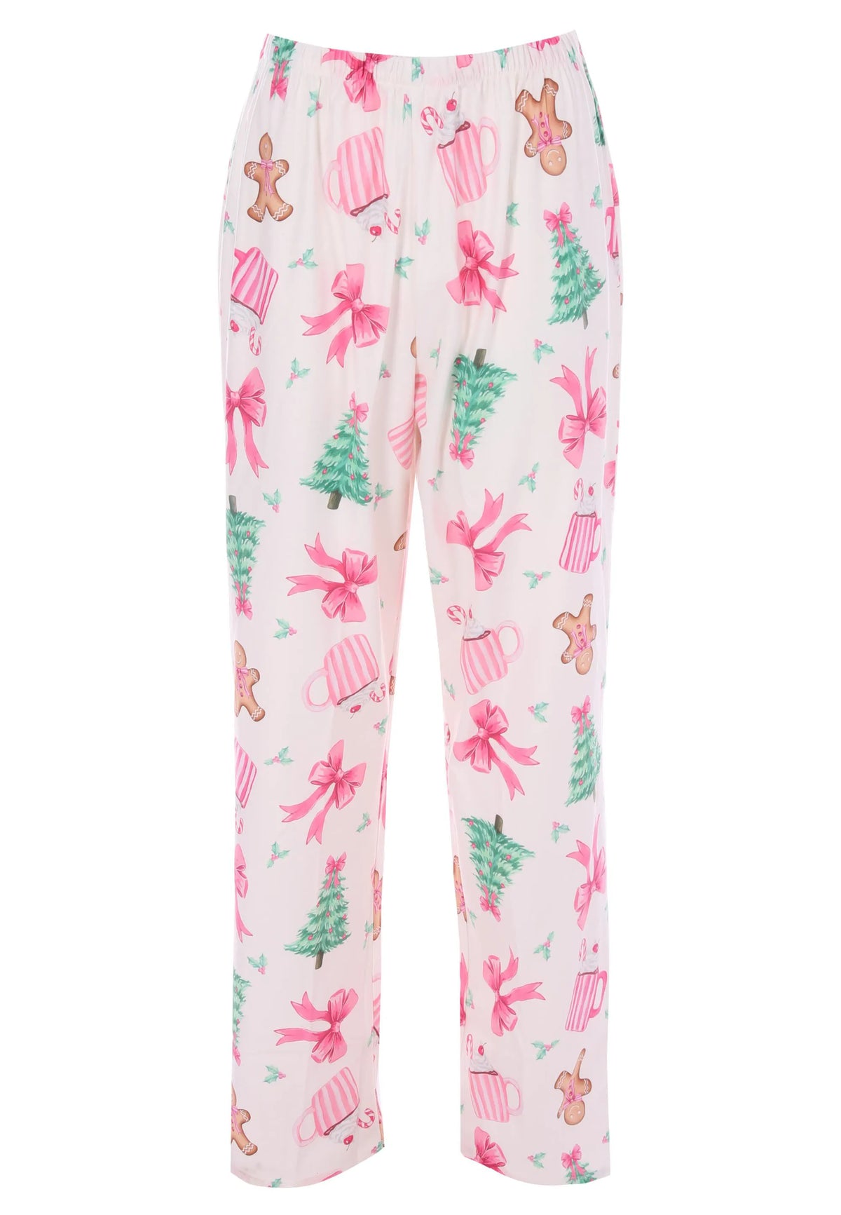 Womens Pink Gingerbread Bow Christmas Family Pyjama Set