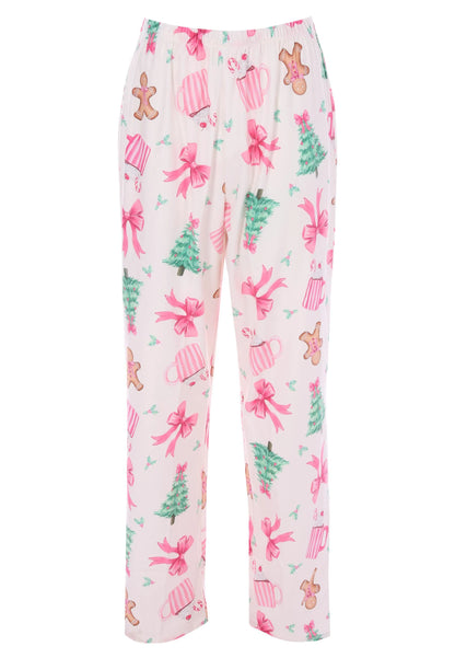 Womens Pink Gingerbread Bow Christmas Family Pyjama Set
