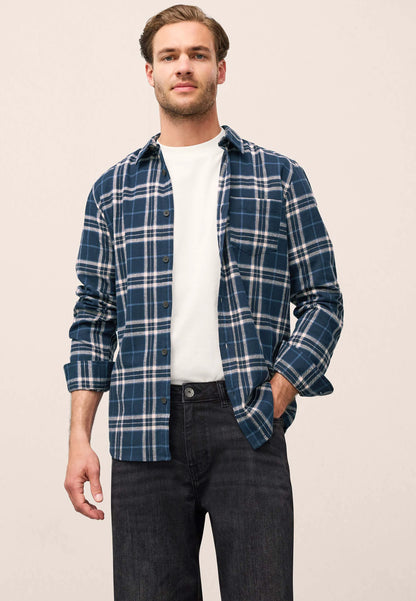 Mens Navy Flannel Check Long Sleeve Shirt