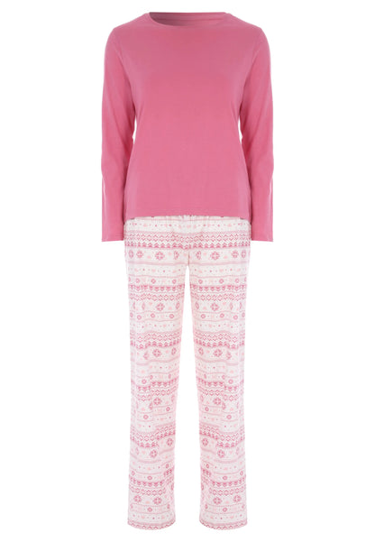 Womens Pink Heart Fairisle Pyjama Set