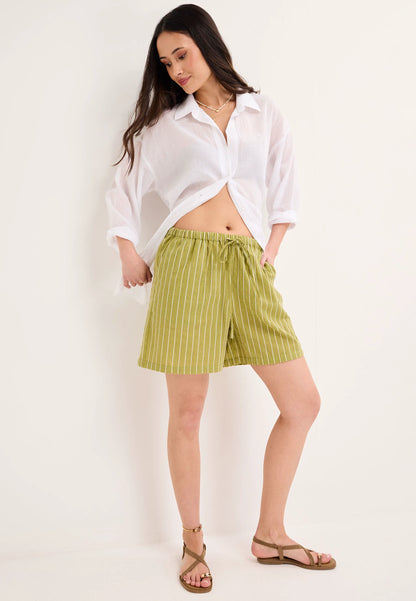 Womens Green Stripe Dobby Shorts
