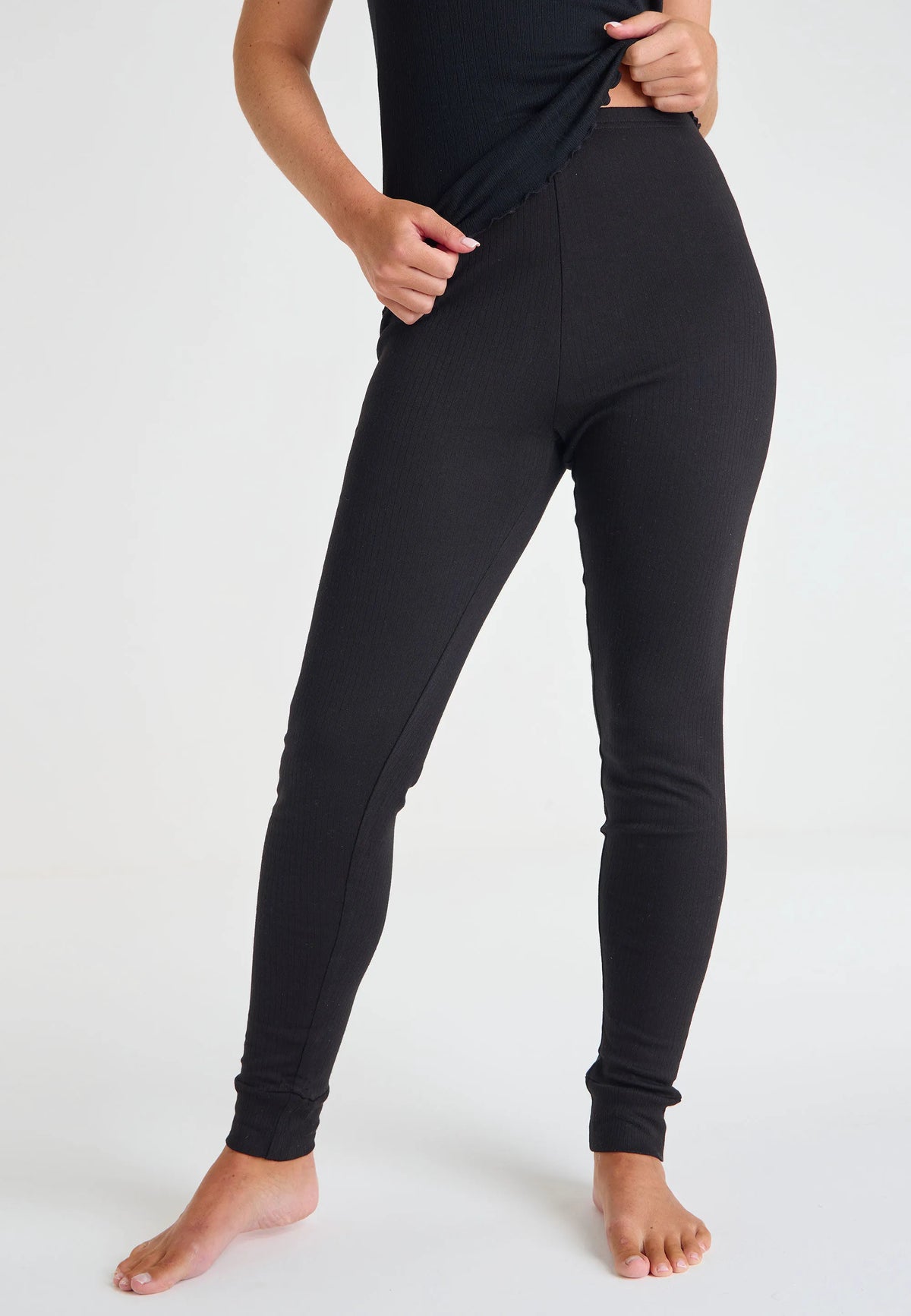 Womens Black Thermal Ribbed Leggings
