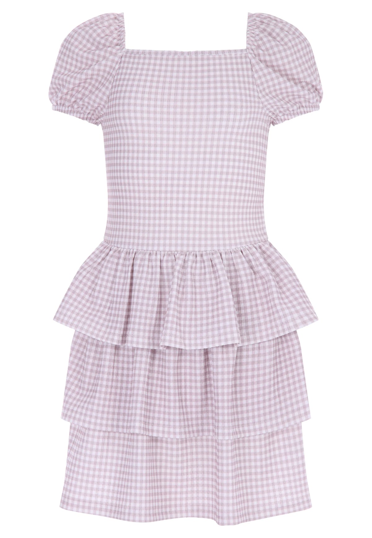 Older Girls Brown Gingham Tiered Ra-Ra Dress