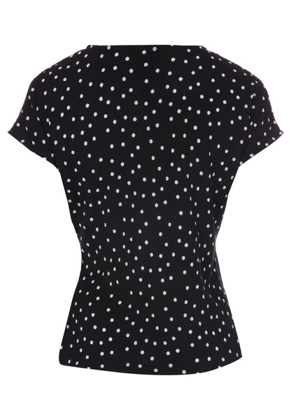 Womens Black Polka Dot Side Tie Top