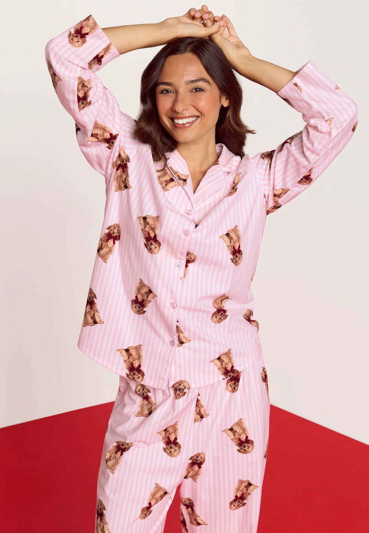 Womens Pink Stripe Dog Print Family Pyjama Set