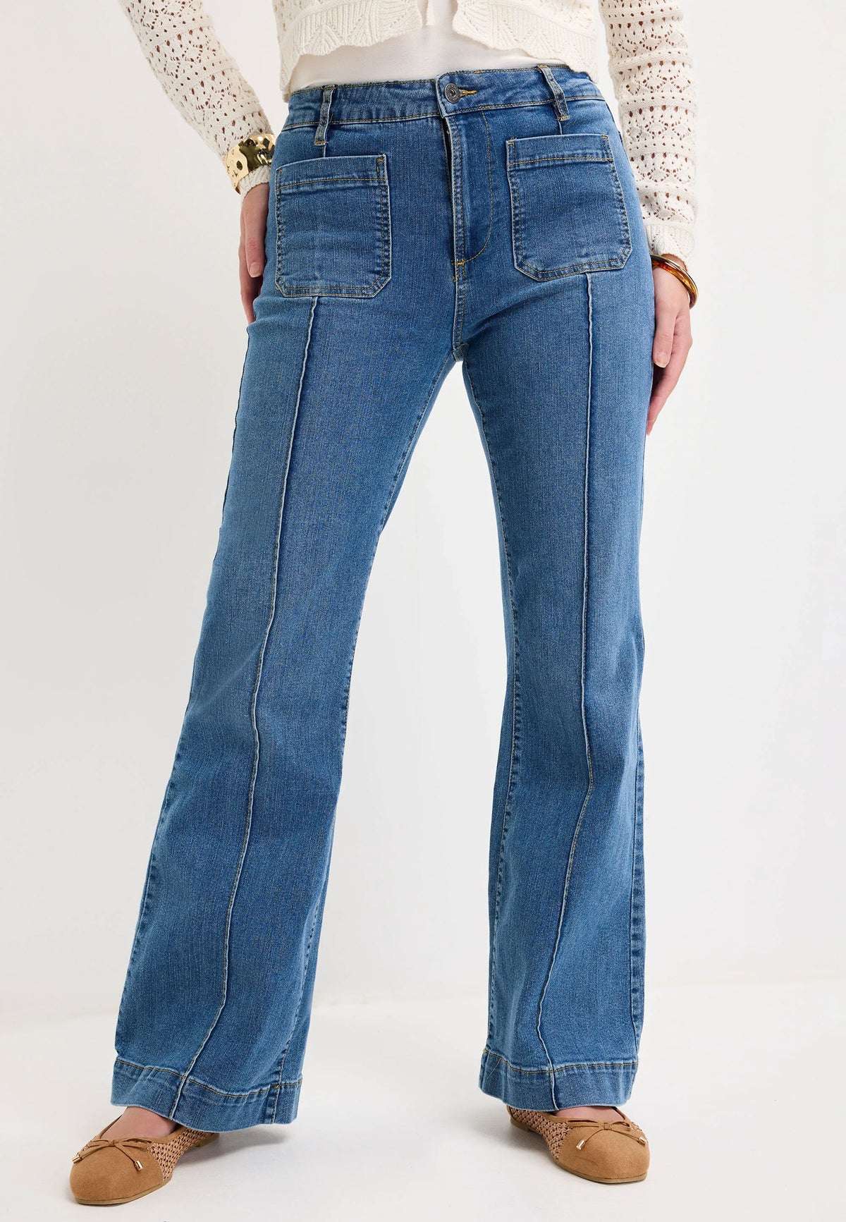 Womens Blue Seam Flare Leg Jeans