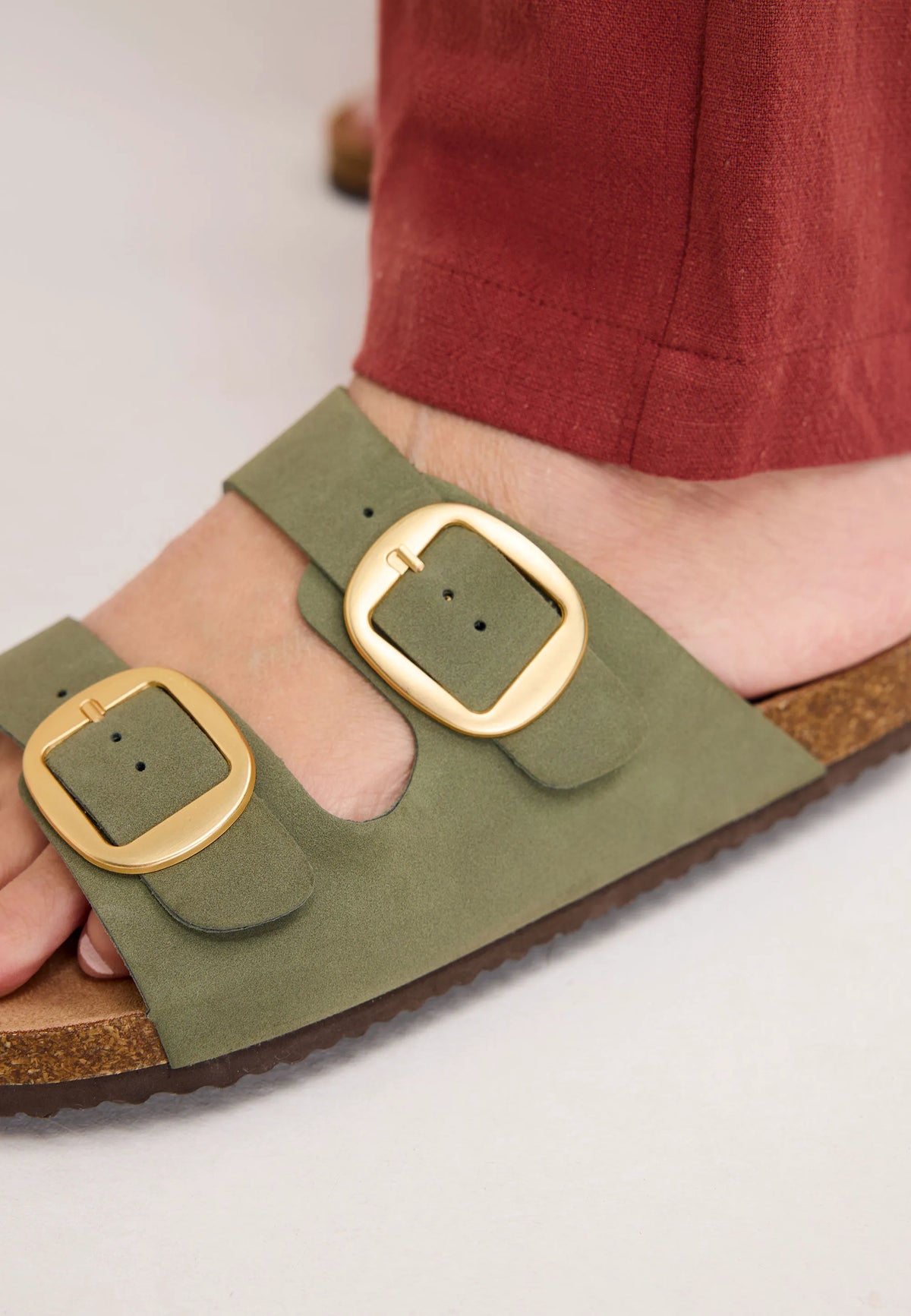 Womens Khaki Buckle Footbed Sandals
