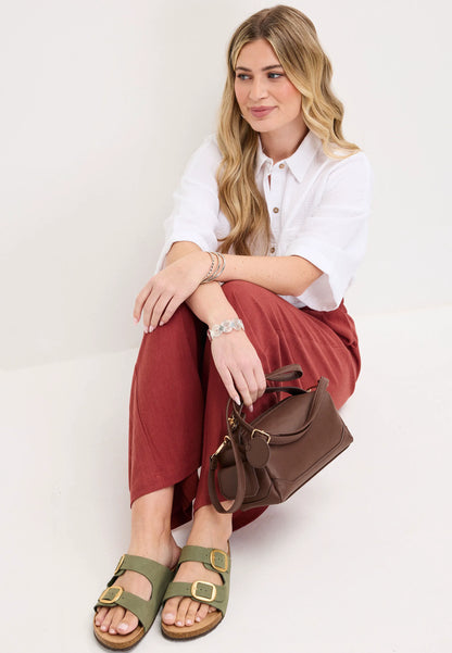 Womens Khaki Buckle Footbed Sandals