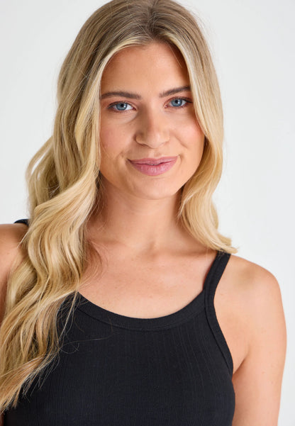 Womens Black Pointelle Strappy Thermal Cami Vest