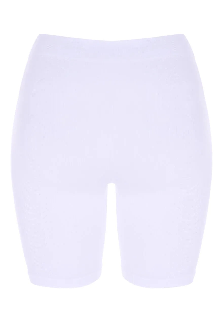 Womens White Ribbed Control Cycling Shorts