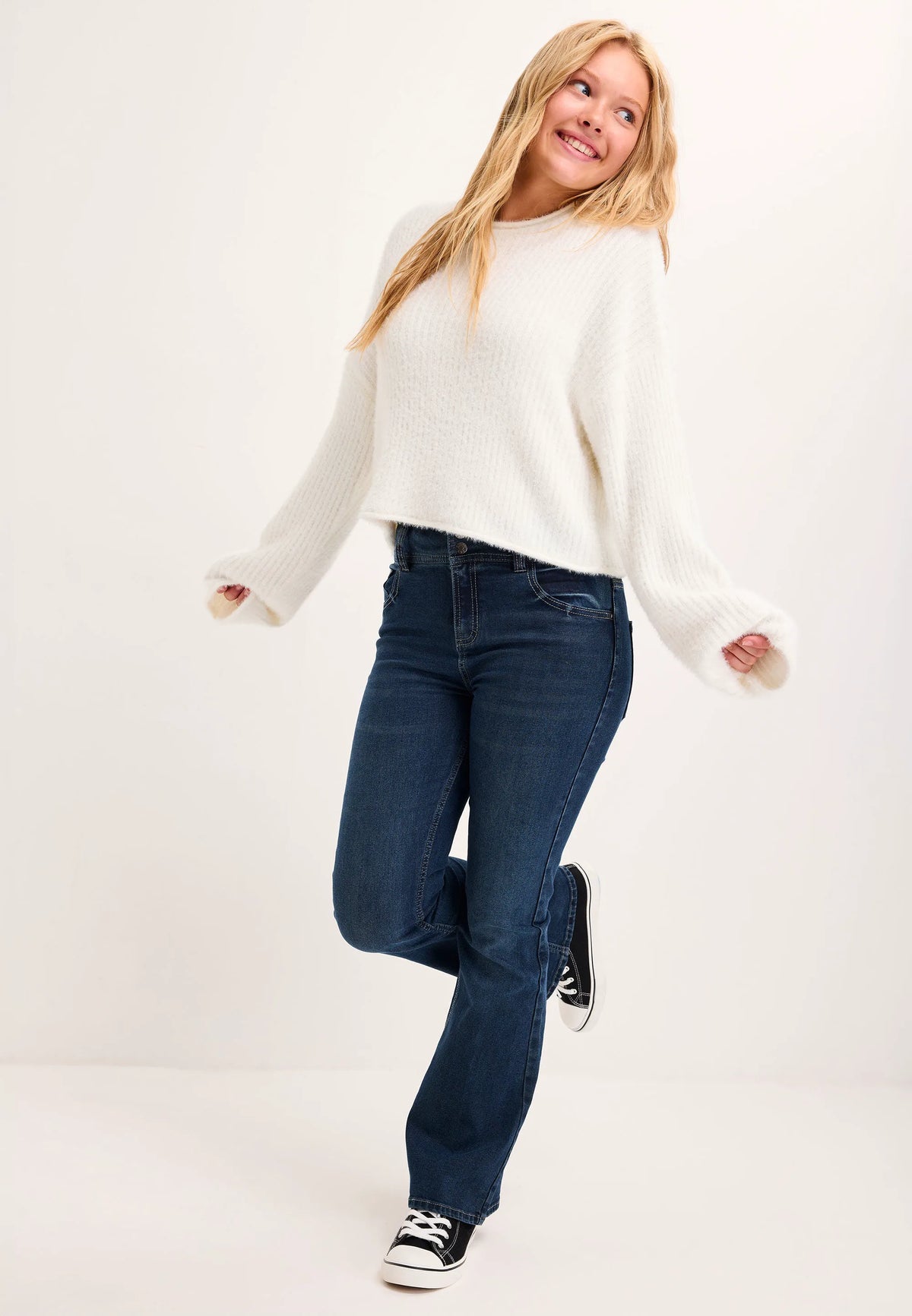 Older Girls Cream Ribbed Jumper