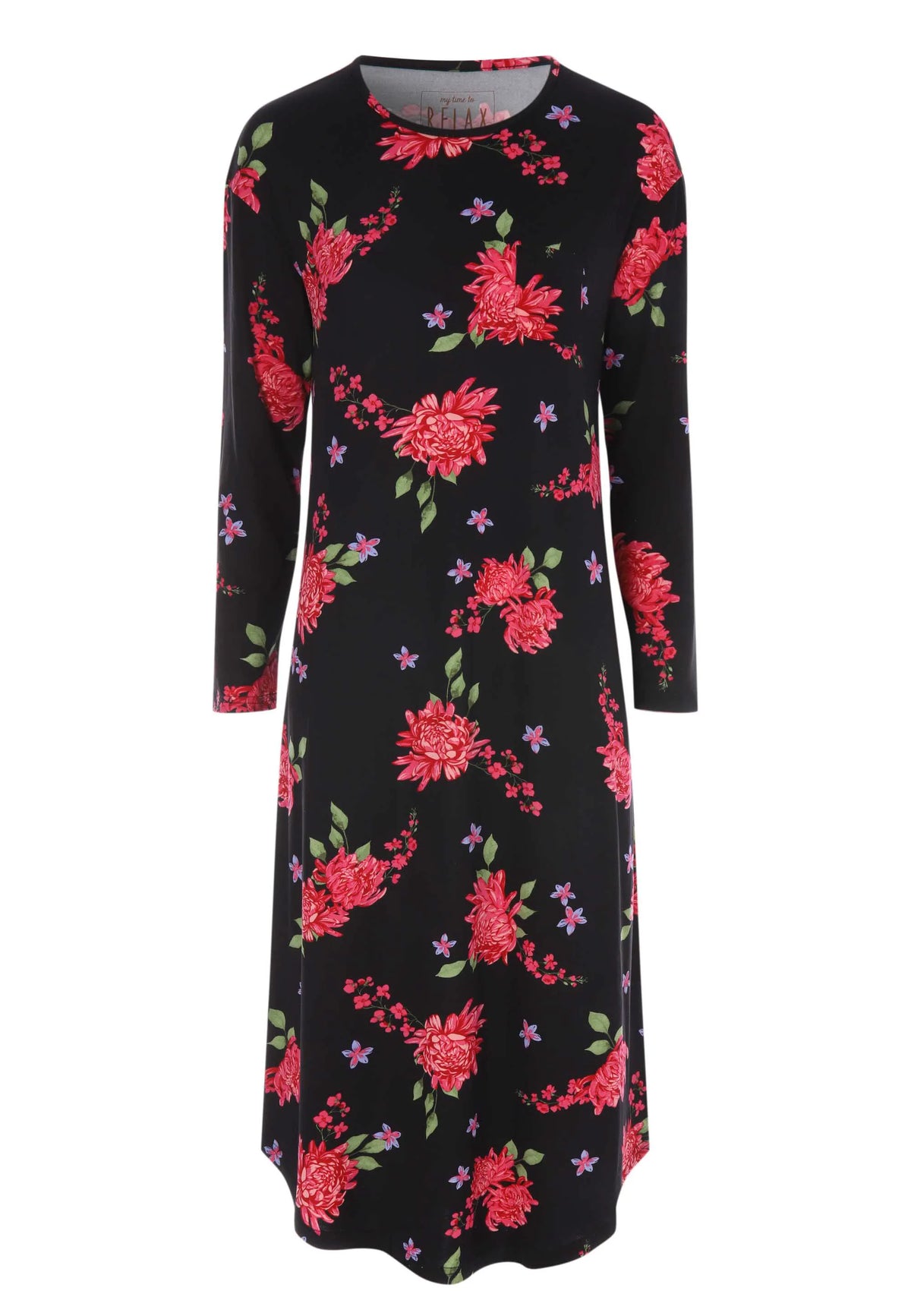 Womens Black Floral Long Nightdress