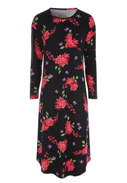 Womens Black Floral Long Nightdress