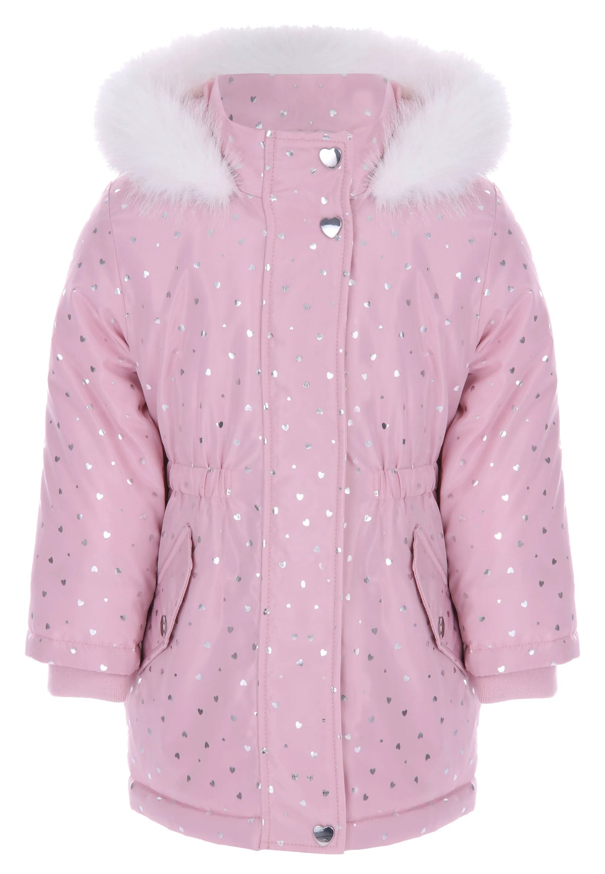 Younger Girls Pink Heart Print Padded Parka Coat
