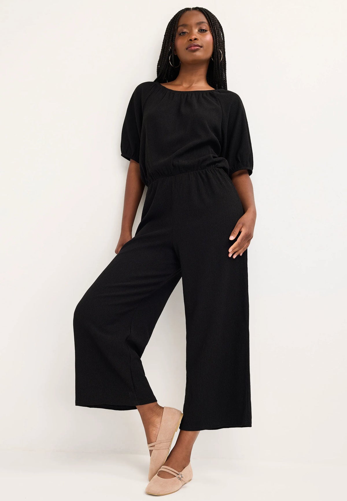 Womens Black Square Neck Jumpsuit