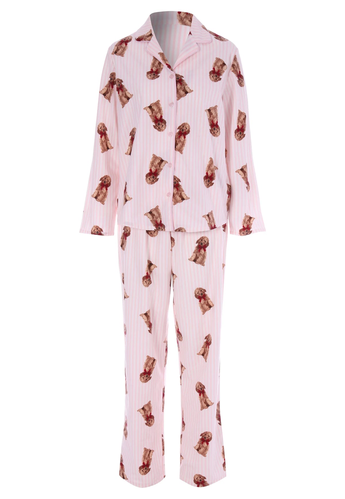 Womens Pink Stripe Dog Print Family Pyjama Set