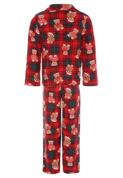 Girls Red Check Teddy Bear Family Pyjama Set
