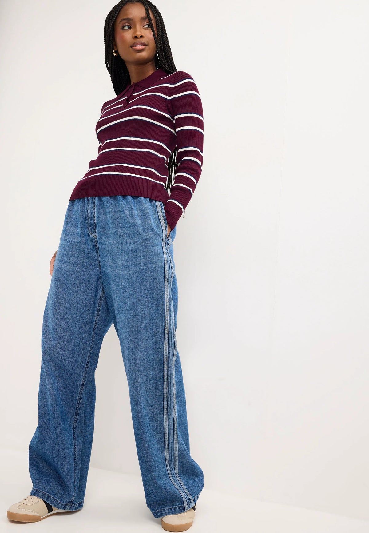 Womens Plum Stripe Collar Jumper