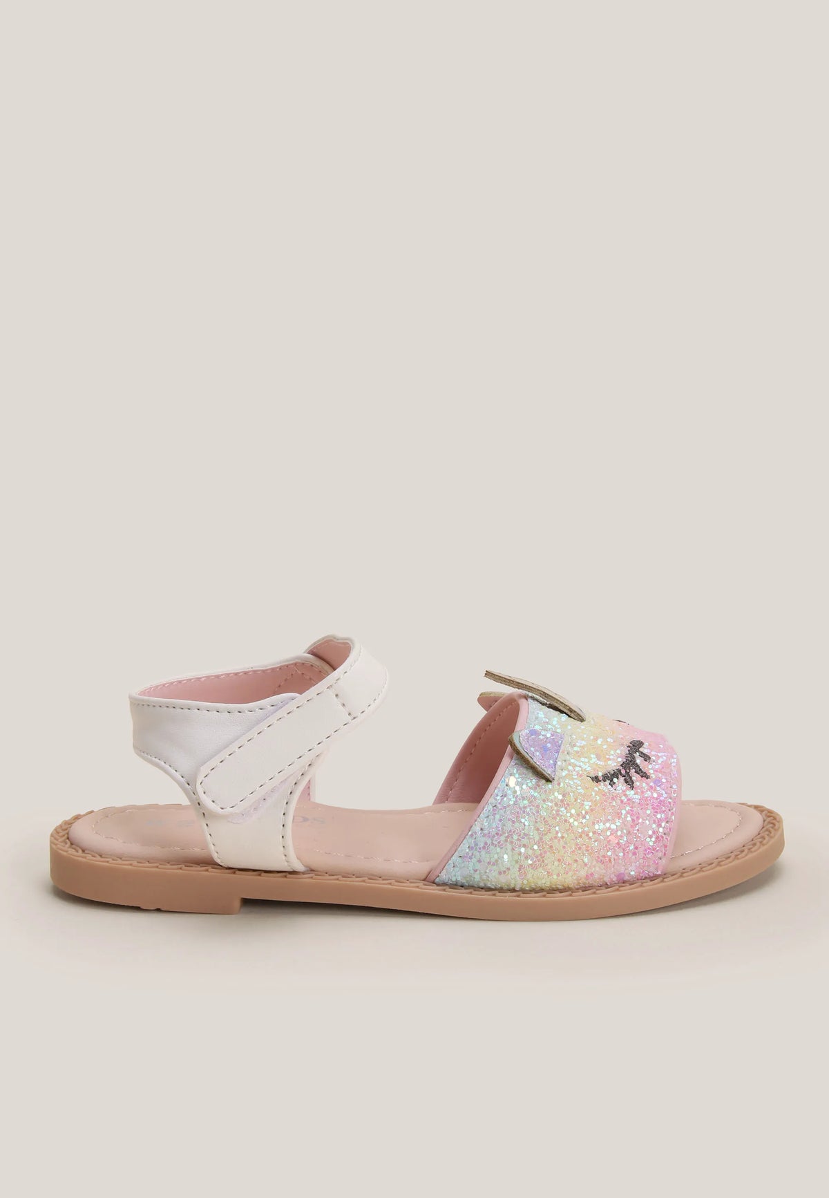 Younger Girls Pink Glitter Rainbow Unicorn Sandals