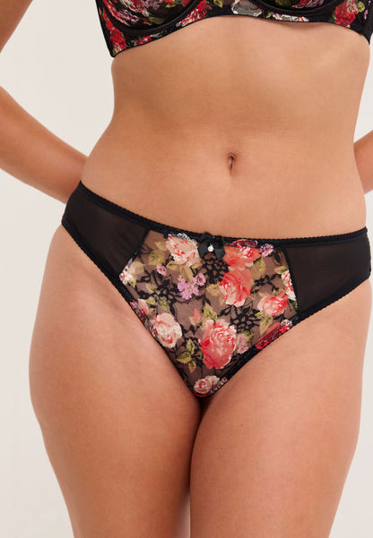 Womens Black Floral Lace Full Brief