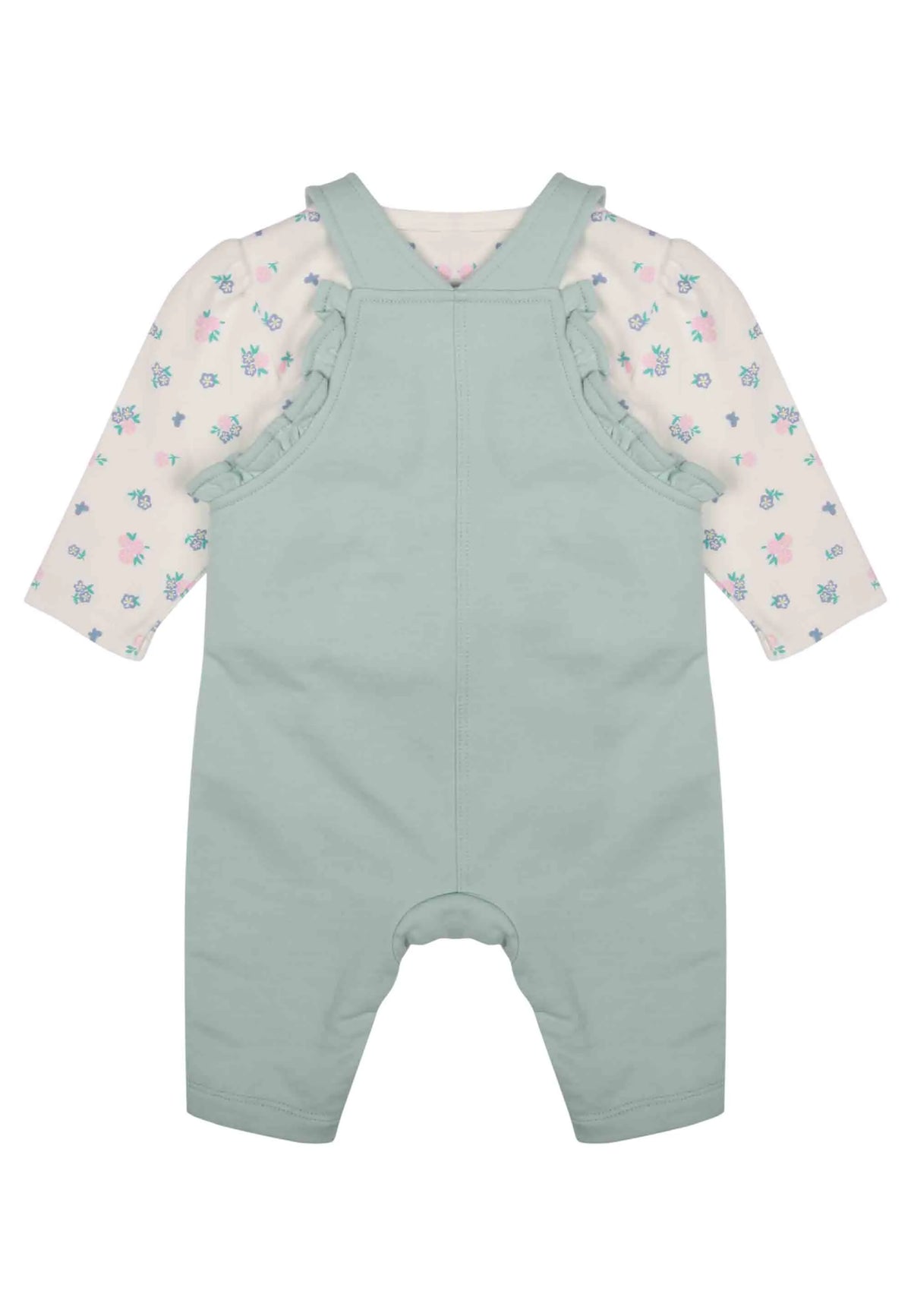 Baby Girls Mint Bunny Dungaree & Floral Top Set