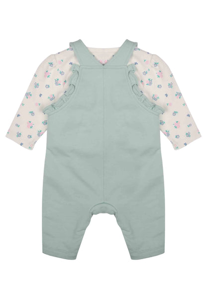 Baby Girls Mint Bunny Dungaree & Floral Top Set