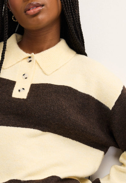 Womens Yellow & Brown Stripe Rugby Jumper