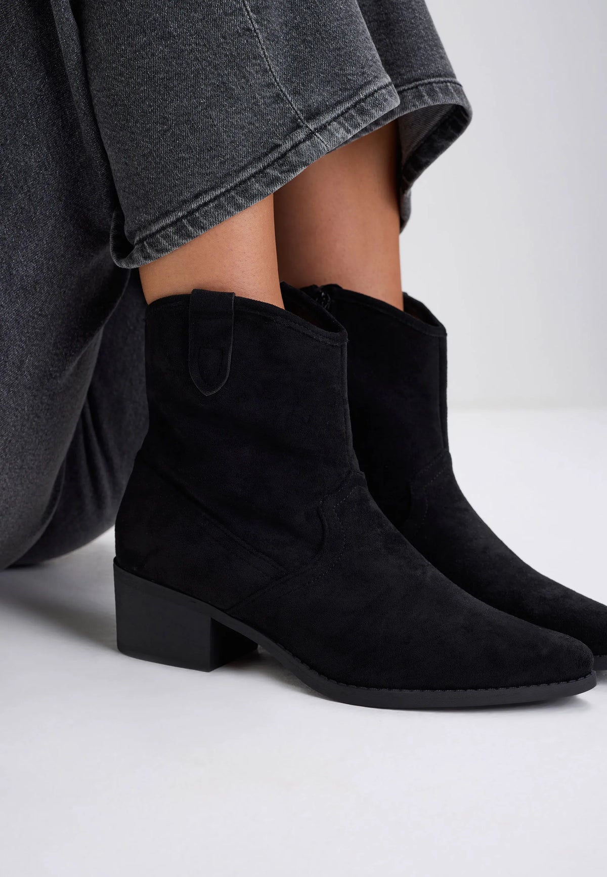 Womens Black Western Ankle Boots