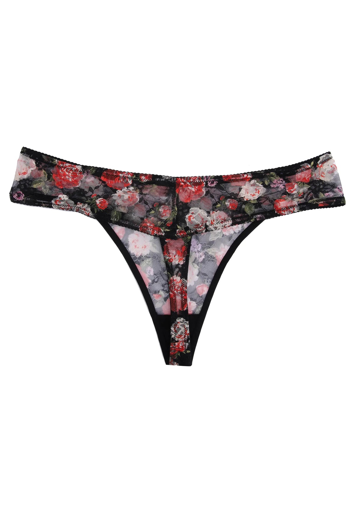 Womens Black Rose Lace Thong