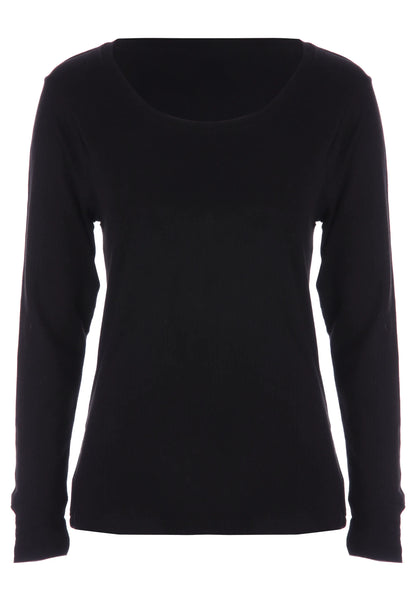 Womens Black Thermal Ribbed Long Sleeve Top