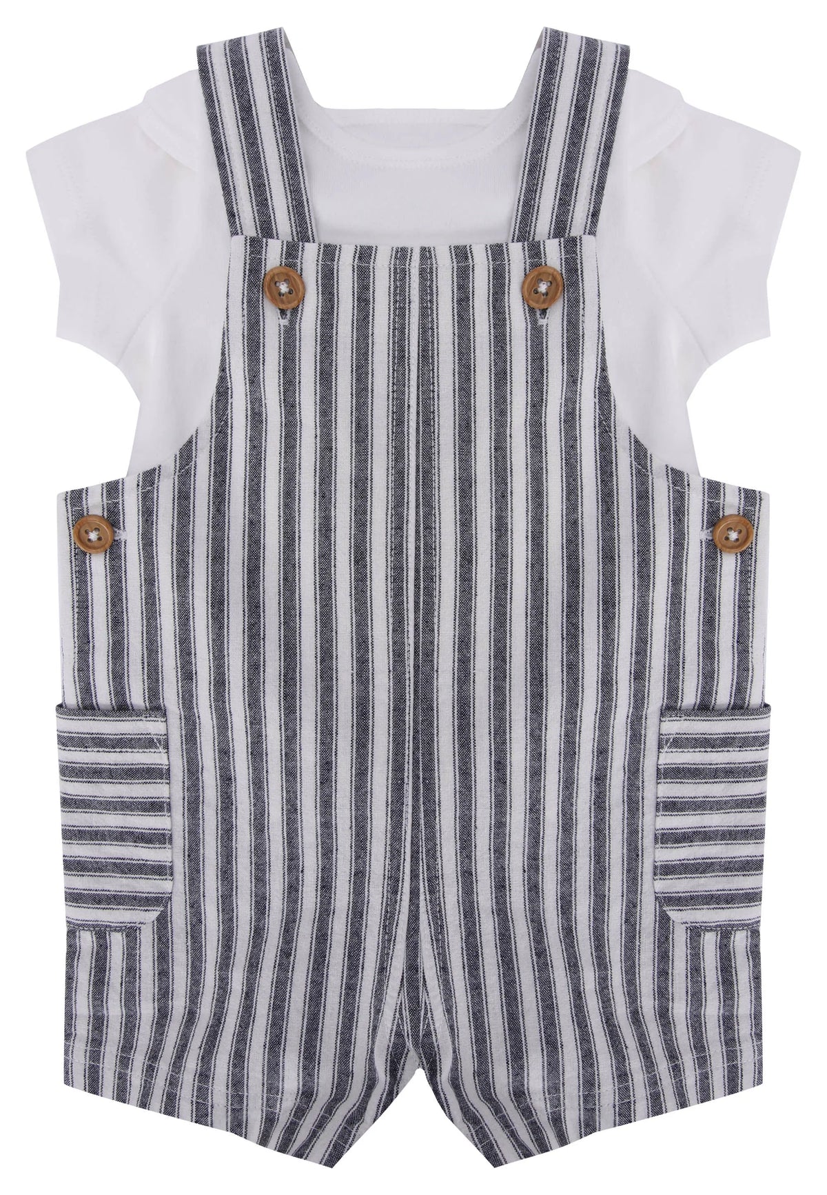 Baby Boys Navy Stripe Short Dungarees & Bodysuit Set