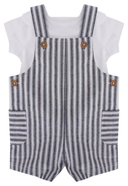 Baby Boys Navy Stripe Short Dungarees & Bodysuit Set