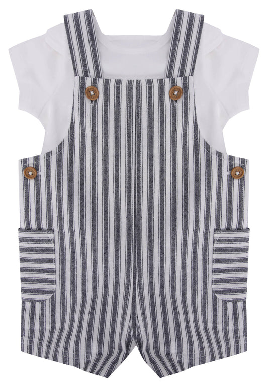 Baby Boys Navy Stripe Short Dungarees & Bodysuit Set