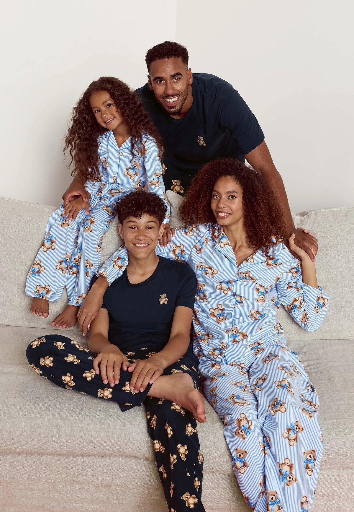 Unisex Kids Blue Stripe Bear Print Family Pyjama Set