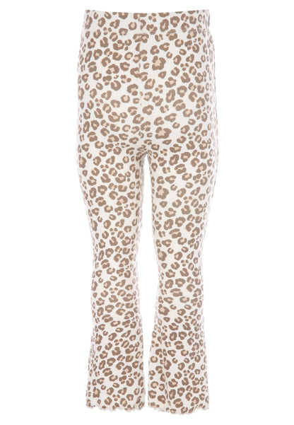 Younger Girls Cream Leopard Print Bootcut Leggings