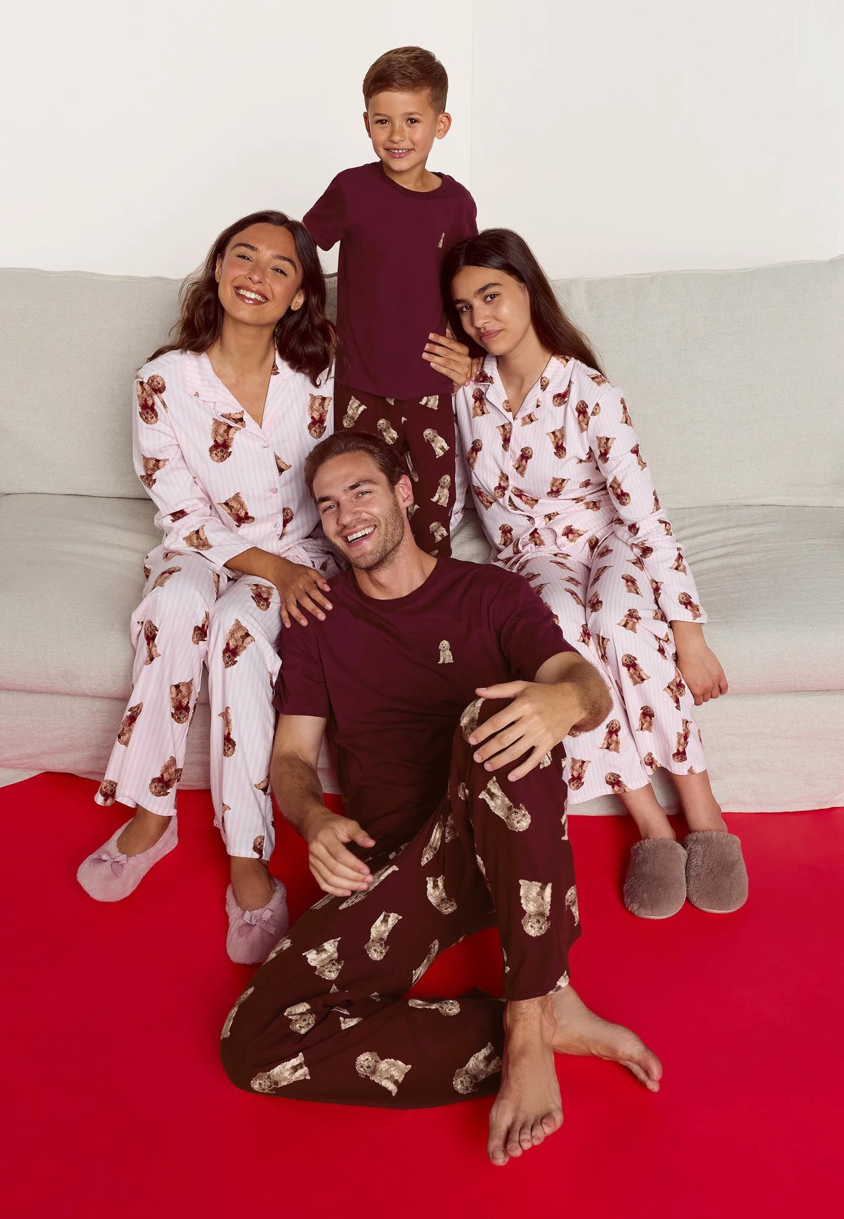 Mens Burgundy Dog Print Family Pyjama Set