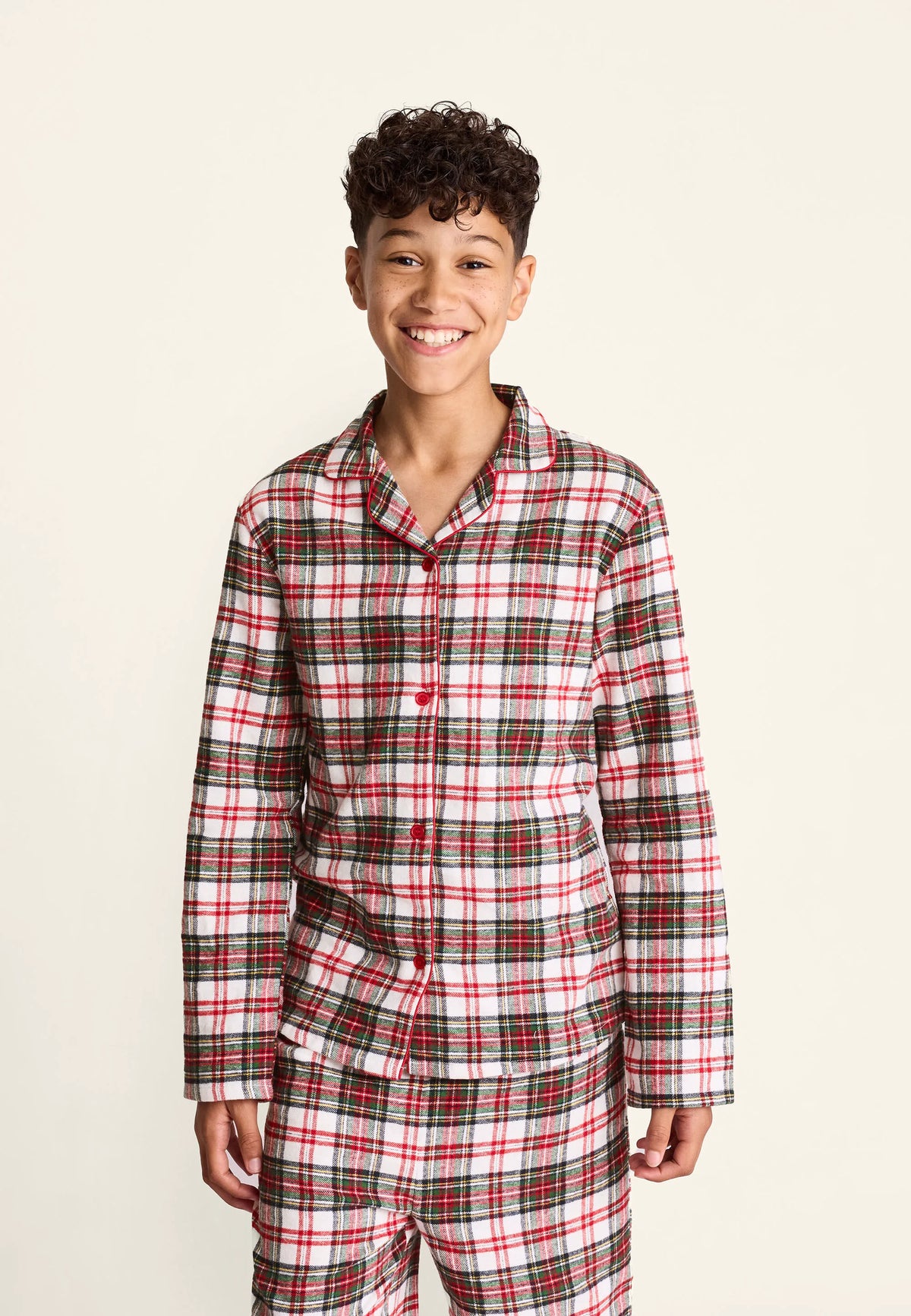 Unisex Kids Cream Check Print Cotton Family Pyjama Set