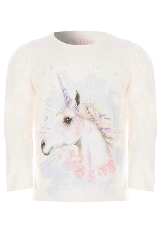 Younger Girls Cream Unicorn Sequin T-Shirt
