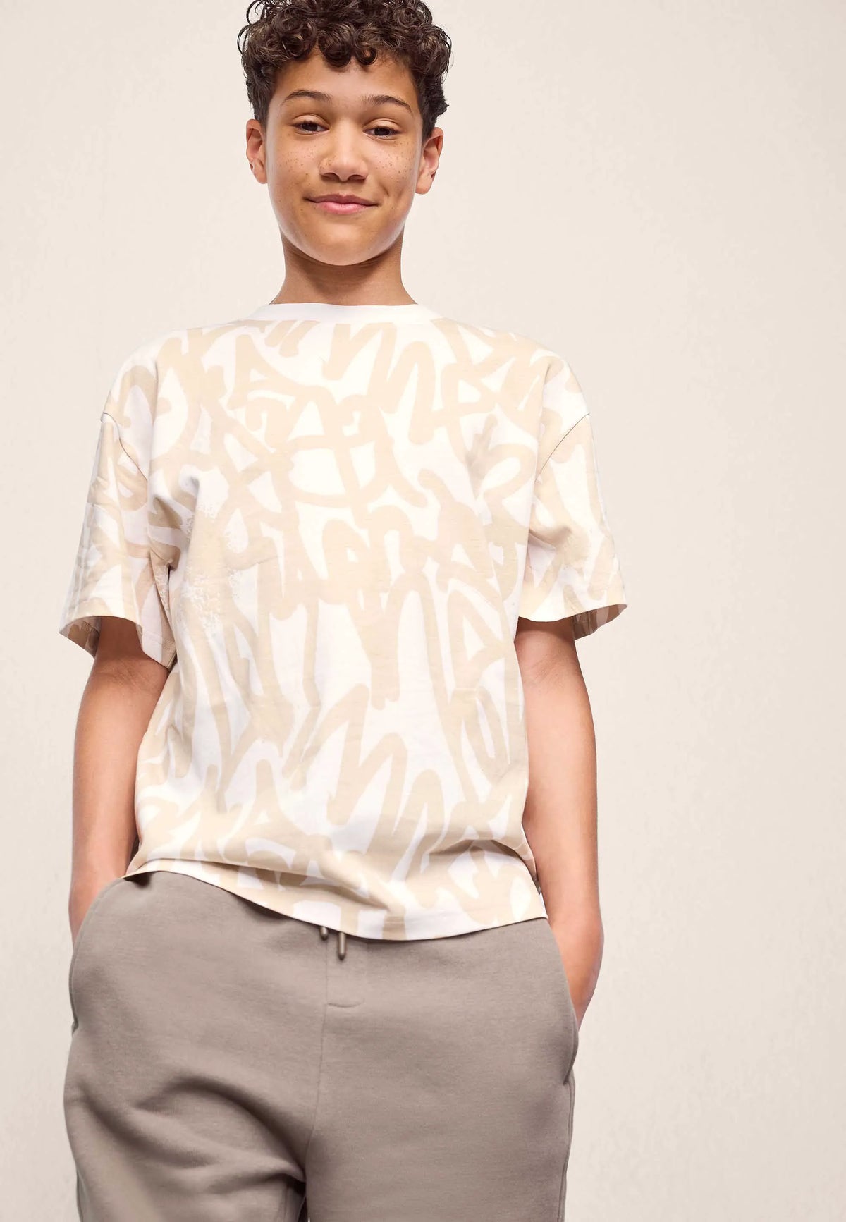 Older Boys Ecru Graffiti Print T-Shirt